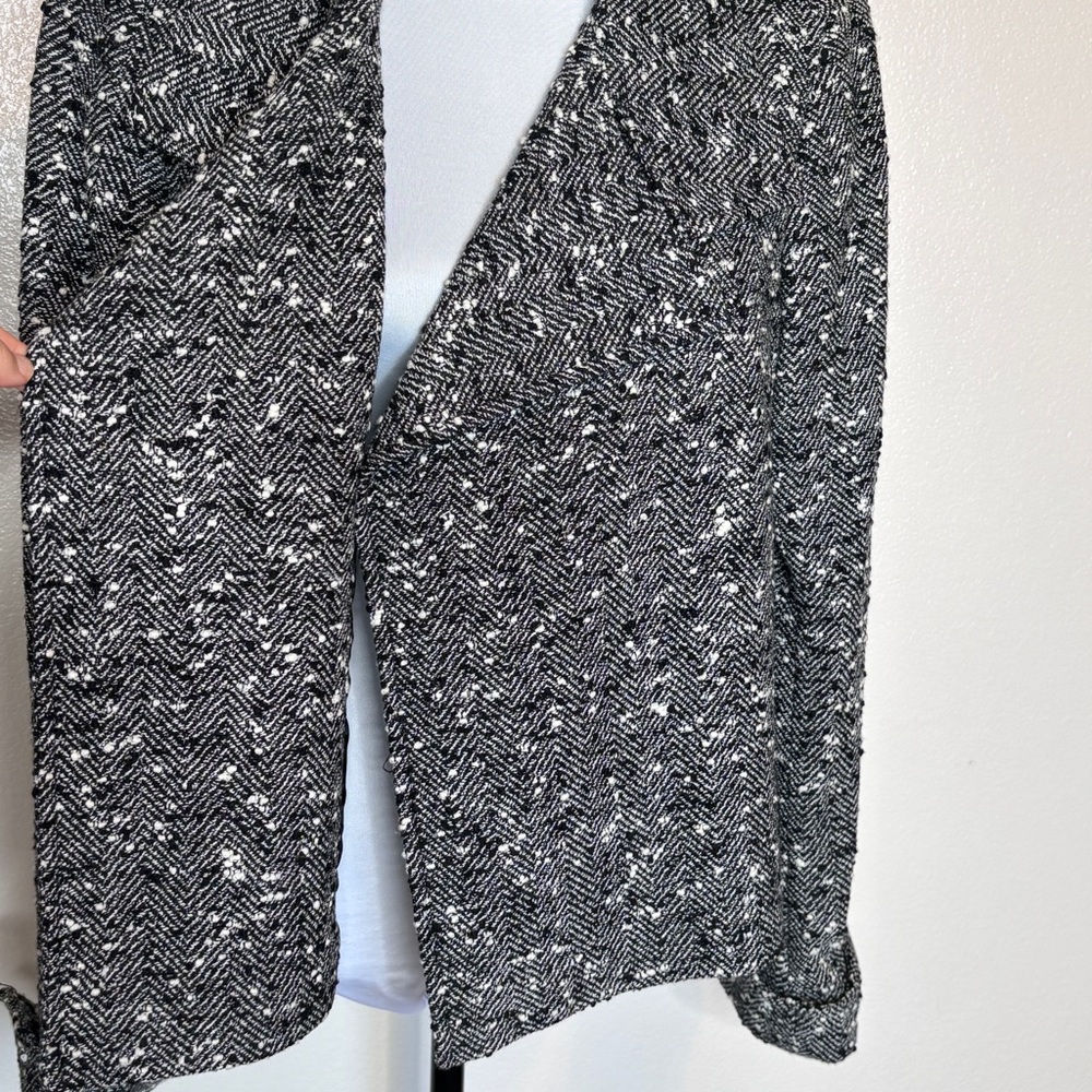 Lafayette 148 New York Black & White Herringbone Wool Tweed Blazer Jacket Size 8 - Picture 3 of 11